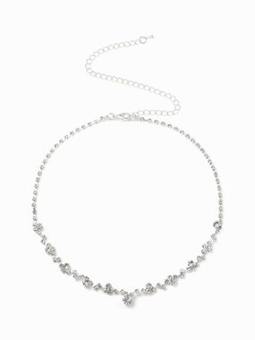 Cider Silver Crystal Floral Tennis Necklace